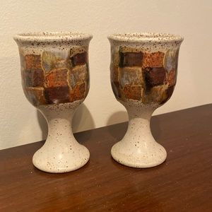 Mid Century Modern pottery goblets Leon Kula?